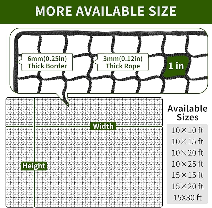 NQB Golf Practice Net with Steel Hanging Kit & Nylon Rope, Hitting Net for Multiple Sports