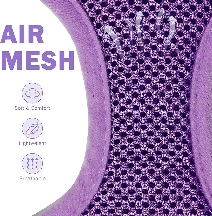 SCENEREAL No Pull Dog Harness Collar and Leash Set Small Medium Sized Dog, Soft Mesh Puppy Harnesses, No Chock Plaid Adjustable Pet Vest for Outdoor Walking Training and Running, Purple S