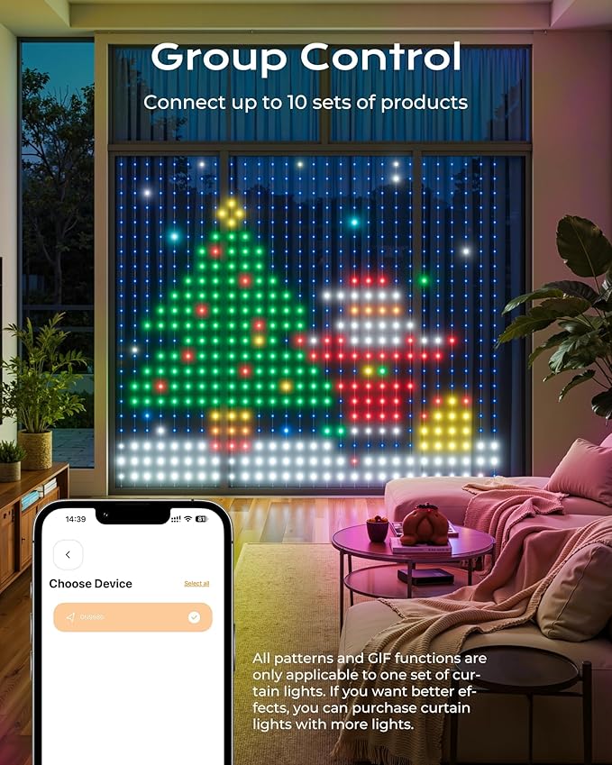 540 LEDs Smart Curtain Lights with DIY GIF, 4.9x6.6ft Color Changing Christmas Wall Lights with APP, IP65 Waterproof String Fairy Lights for Indoor Outdoor Bedroom Window Garage