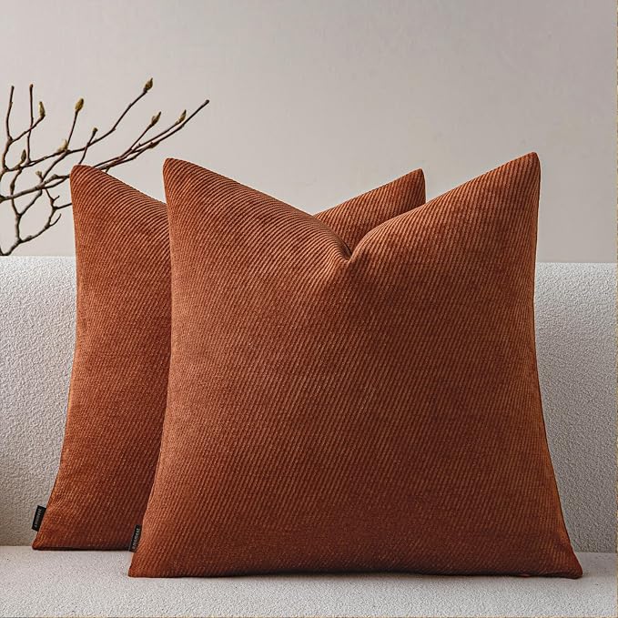 a moment Fall Decorative Throw Pillow Covers Pack of 2,16x16 Inch Rust | Twill Chenille Cushion Covers for Sofa Living Room Couch Bed