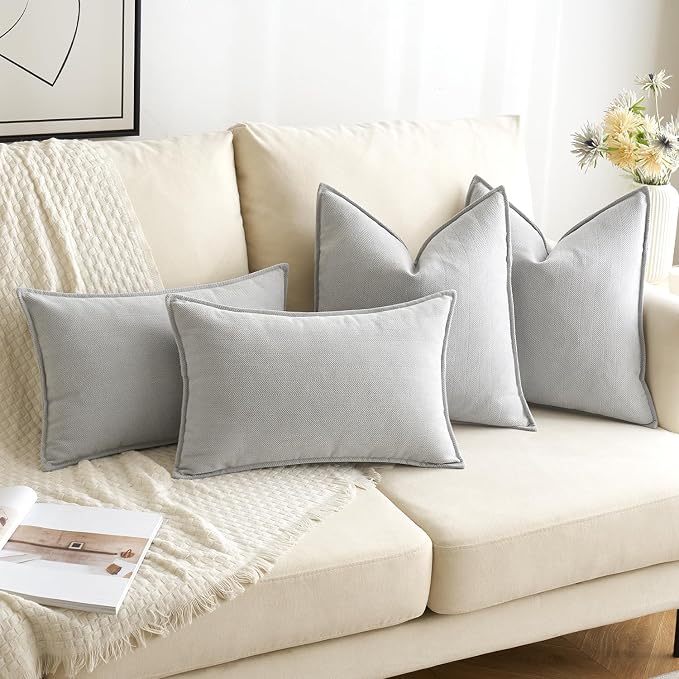MIULEE Pack of 2 Light Grey Euro Shams Chenille Pillow Covers 22x22 Inch | Decorative Soft Couch Throw Pillows,Farmhouse Cushion Covers,Elegant Design for Sofa,Bed,Living Room,Summer Decor