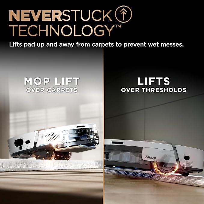 Shark PowerDetect NeverTouch Pro Robot Vacuum & Mop, White, AV2810ZEWH | 5 PowerDetect Technologies, NeverStuck, NeverTouch Pro Base (Self-Empty, Self-Refill, Pad Wash/Dry), 360° LiDAR + 3D Sensor