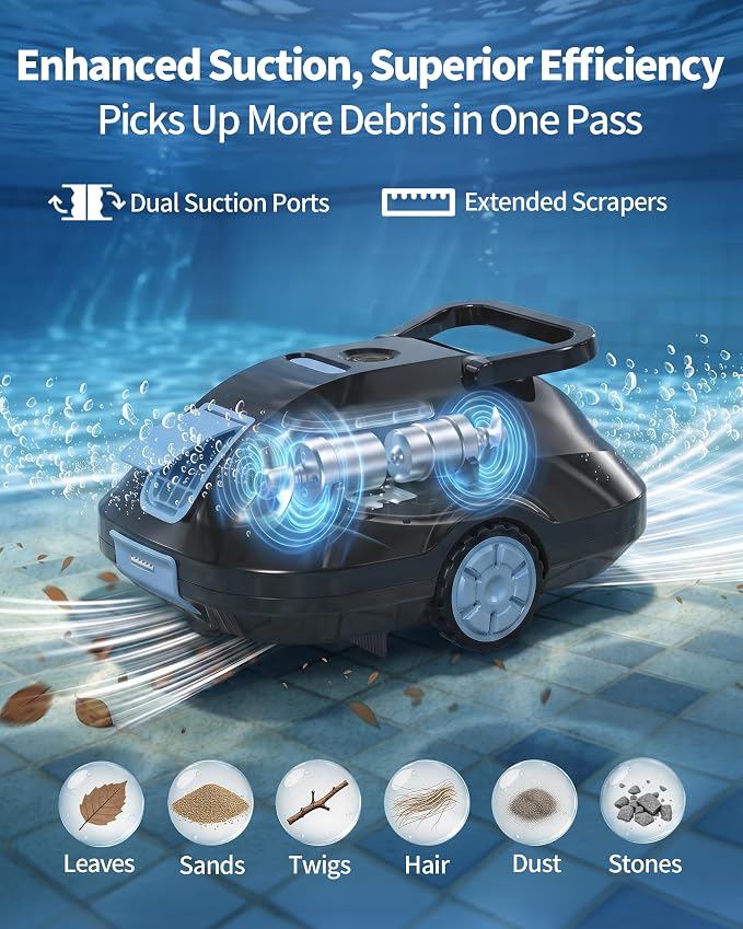2026 Upgrade Robotic Pool Cleaner -Up to 250-Min Cordless Automatic Pool Vacuum Robot for Above Ground & Inground Pools -Powerful Suction Self-Parking for Swimming Pool up to2200 Sq. Ft Black