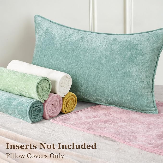 decorUhome Chenille Aqua Haze Velvet Throw Pillow Covers 26x26 Set of 2 | Fall Soft Euro Sham Couch Decorative Modern Farmhouse Pillow Cases with Elegant Design for Sofa Bed Living Room Home Decor