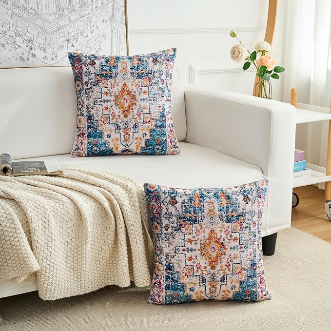 Boho Throw Pillow Covers 24x24 inch Set of 2,Boho Vintage Carpet Pattern Antique Ethnic Decor Double Sided Pattern Cushion Cover Soft Pillow Case Living Sofa Room Bed Square Pillow Cover