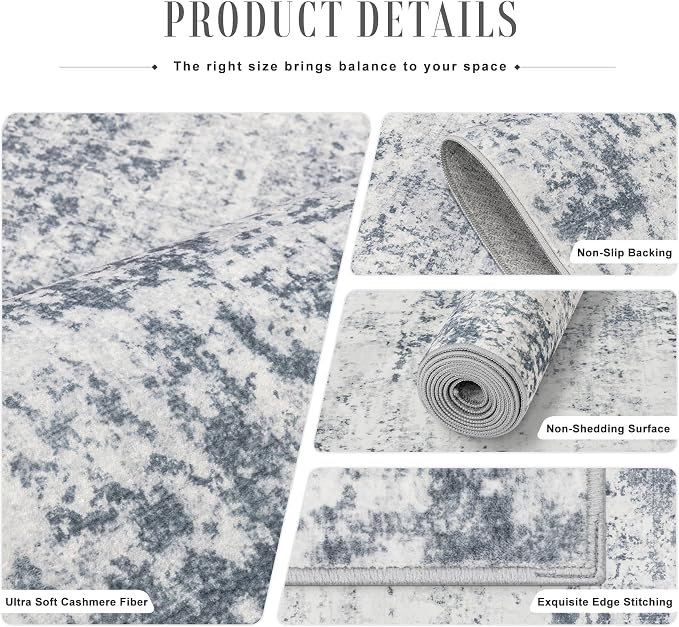 5x8 Area Rug Living Room Rug: Washable Modern Abstract Soft Thin Rug Indoor Floor No Slip Carpet for Bedroom Dining Room Farmhouse Nursery Home Office - Blue Grey