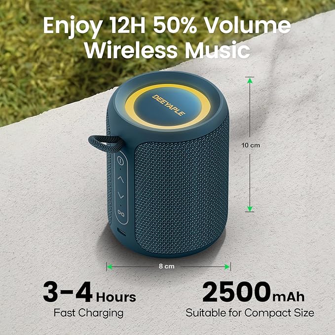 Bluetooth Speaker Wireless,IP67 Waterproof & Dustproof Portable Speaker with Lights,15W Loud Stereo Sound, 2500mAh Battery All Day Playtime, TWS Pairing, BT5.3, Home/Party/Outdoor/Beach (Blue)