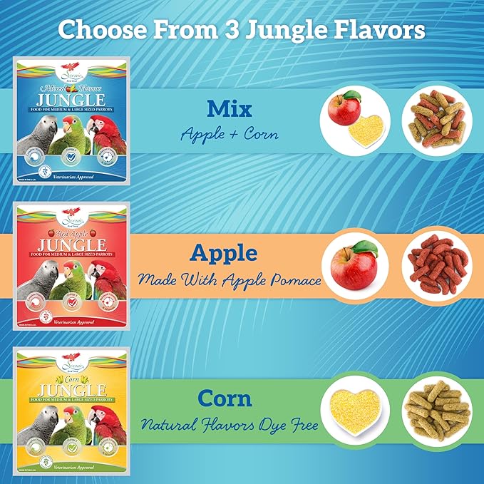 Scenic Apple Jungle Premium Parrot Food, Apple, Natural Flavors, High Protein, Low Iron Bird Pellets for Large Parrots, Macaw Food, Cockatoo, African Grey Parrots, Omega 3, Vitamins, 2lb (Pack of 2)