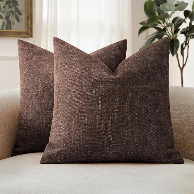 MIULEE Textured Chenille Throw Pillow Covers 22x22 Inch Red Brown | Pack of 2 Decorative Soft Throw Pillows, Solid Textured Cushion Covers, Modern Home Decor for Couch Sofa Bedroom Living Room