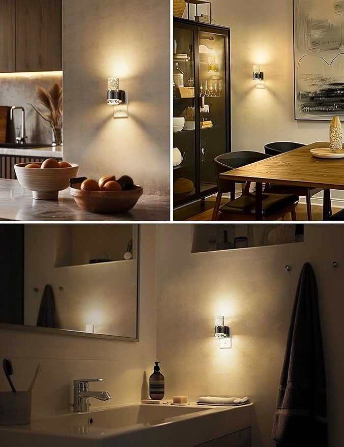 L LOHAS LED Night Light,Dimmable Night Lights Plug into Wall, 2 Pack Acrylic Nightlights with 0-100 LM Adjustable Brightness, 3000K Plug in Night Light with Dusk to Dawn Sensor, for Bathroom Hallway