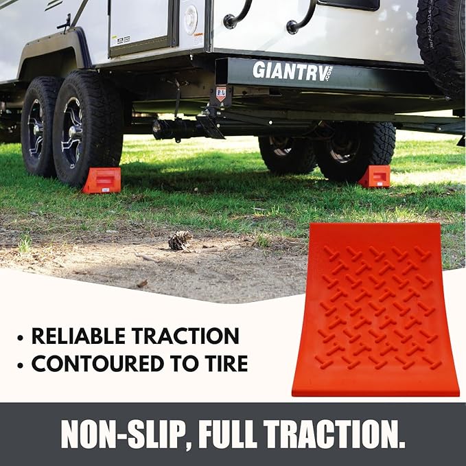 SECURITYMAN Heavy Duty Wheel Chocks (2 Pack) - Durable, Non-Slip, Solid Rubber Wheel Chocks for Boat Trailers, RV, Truck, Camper - Perfect on All Surfaces and in All Weather - Orange…