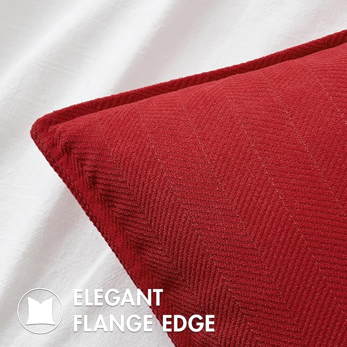 MIULEE Pack of 2 Red Decorative Chenille Pillow Covers 18x18 Inch | Soft Couch Throw Pillows,Farmhouse Cushion Covers with Elegant Design for Sofa,Bedroom,Living Room,Spring Home Decor