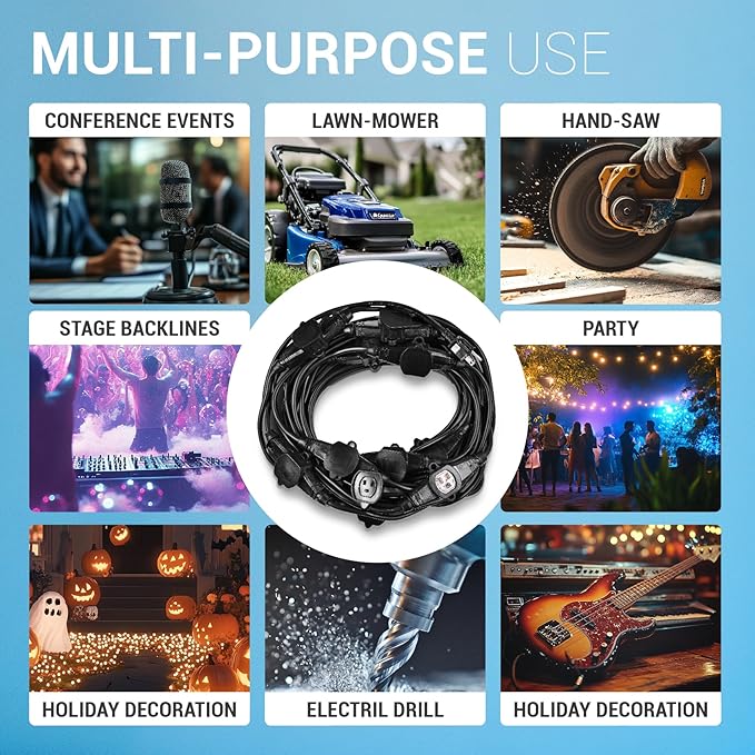 COLSEN Extension Cord with Multiple Outlets – 50 ft Heavy Duty 16 Gauge Power SJTW Cable, 15 Amp 3 Prong 11 NEMA Multi Plug, 14 AWG Male to Female Connector, 5-15R Female Socket, Outdoor/Indoor Black