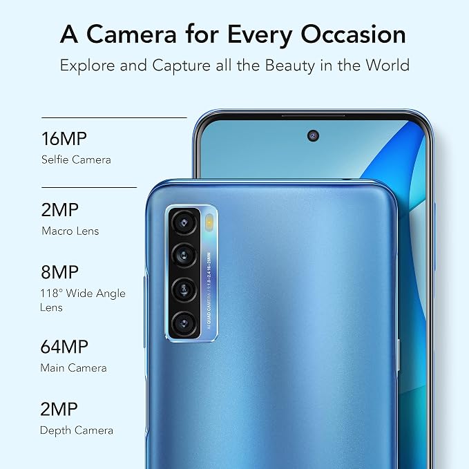TCL 20S Unlocked Android Smartphone with 6.67��� Dotch FHD+ Display, 64MP Quad Rear Camera System, 128GB+4GB RAM, 5000mAh Battery with Fast Charging, North Star Blue
