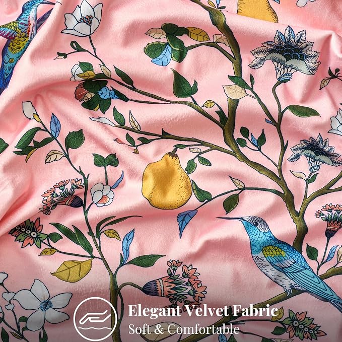 MUSSEL Light Pink Velvet Floral Decorative 20x20 Pillow Covers Set of 2 | Durable Sturdy,Botanical Printed Pattern,Throw Pillows Case,Square,Colorful Mid Century Cushion Covers,Sofa Couch Decor