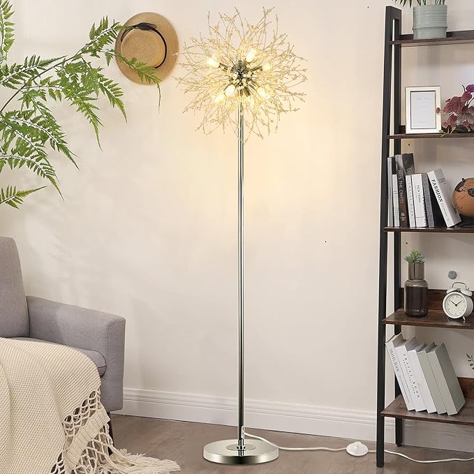 Airposta Crystal Floor Lamp - Elegant Standing Lamp, 69" Tall, Modern Design, 32 Firework Crystal Harnesses, Chrome Finish