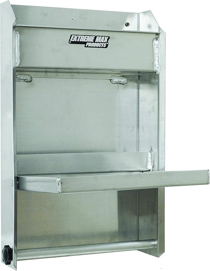 Extreme Max 5001.6053 Junior Aluminum Work Station Storage Cabinet Flip-Out Work Tray with Paper Towel Rack Organizer for Enclosed Race Trailer Shop Garage Storage,Silver