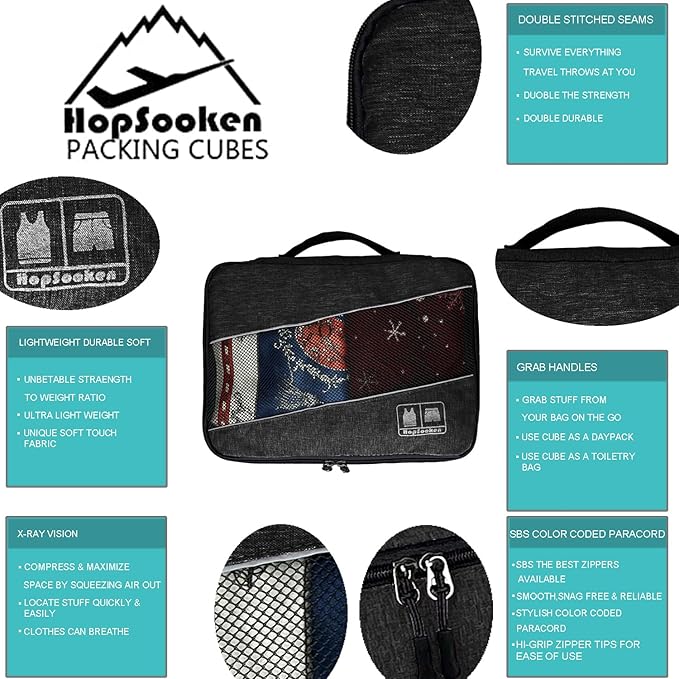 5 Set Packing Cubes for Travel Large Suitcase Luggage Organizer Bags Travel Accessories Vacation 4 Cubes 1 Laundry Pouch Bag