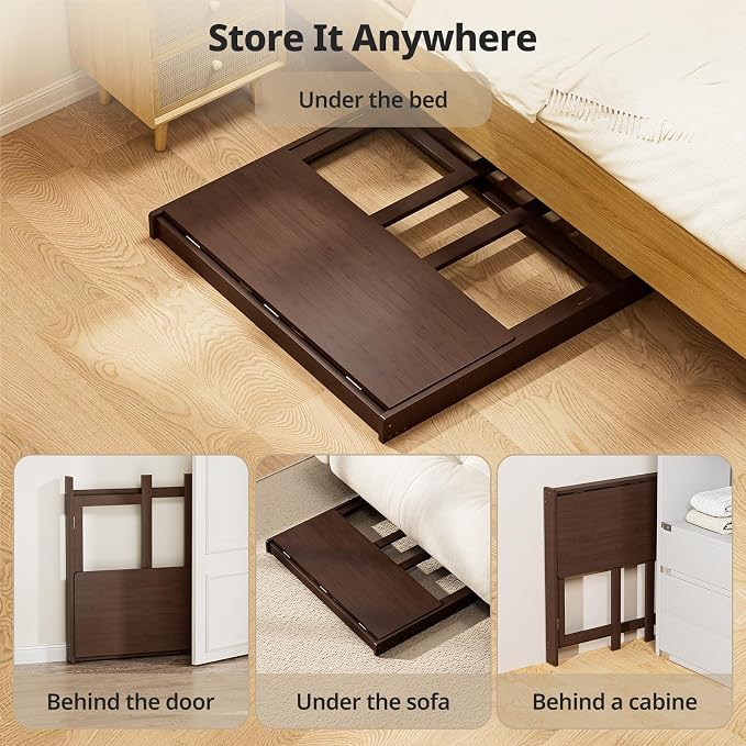 Bamboo Folding Desk for Small Spaces, Small Compact Foldable Desk, Brown | Space Saving Foldable Desk, Writing Desk Computer Table for Bedroom Home Office, Easy Assembly