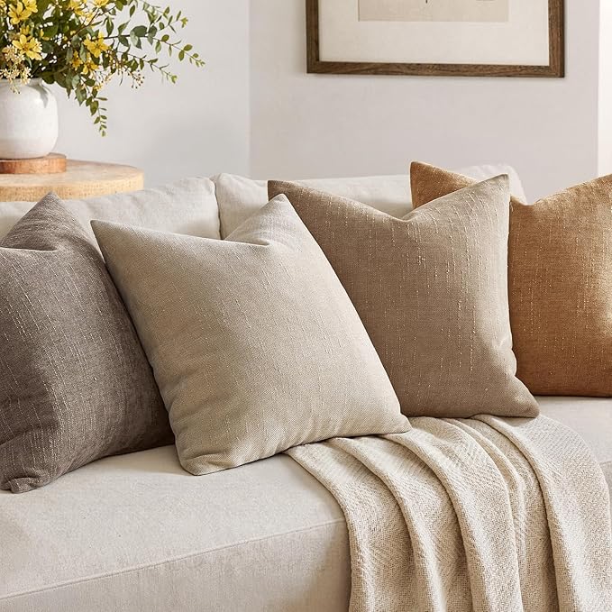 MIULEE 26x26 Inch Euro Textured Chenille Throw Pillow Covers Beige | Pack of 2 Decorative Soft Throw Pillows,Solid Textured Cushion Covers,Modern Home Decor for Bed Couch Sofa Bedroom Livingroom