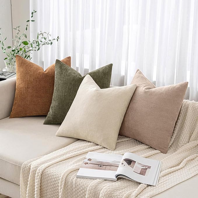 MIULEE Textured Chenille Throw Pillow Covers 18x18 Inch Irish Cream | Pack of 2 Decorative Soft Throw Pillows, Solid Textured Cushion Covers, Modern Home Decor for Couch Sofa Bedroom Living Room