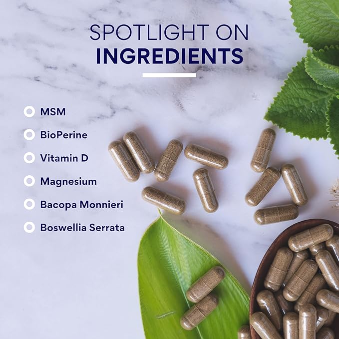 Research Verified Fibro Support - 90 Capsules - MSM, Magnesium, Vitamin D3, BioPerine - 1 Month Supply - Vegan