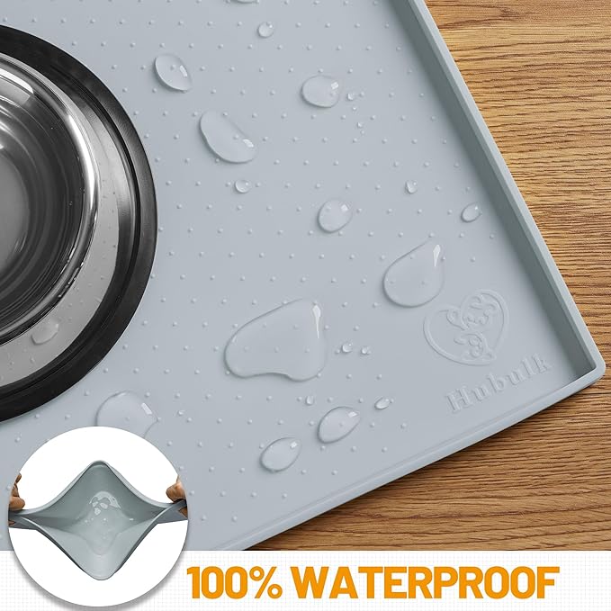 Hubulk Dog Feeding Mat,100% Waterproof Food Grade Silicone Pet Food and Water Bowl Placemat,Dishwasher, High Raised Edge to Prevent Spills,Nonslip Tray to Stop Messes on Floor（28"x18"x0.8", Mist）