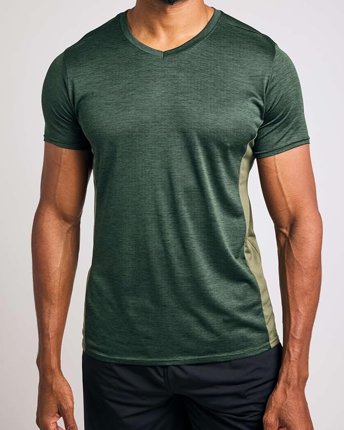 5 Pack Men's Dry Fit V Neck Gym Workout T Shirts Athletic Moisture Wicking | Cooling, Quick Dry, Breathable, Short Sleeve, Exercise, Cycling, Sports, Outdoor, Fitness, Golf, Crossfit, Hiking, Tennis