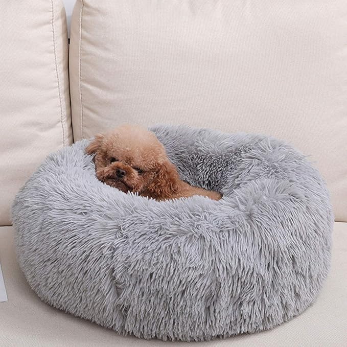 Warming Round Dog Bed for Small, Medium and Large Dogs & Cats, Short & Long Plush Pet Bed, Luxurious Faux Fur Donut Cuddler, Bolster Pet Bed & Sofa, Machine Washable 60CM 24Inch