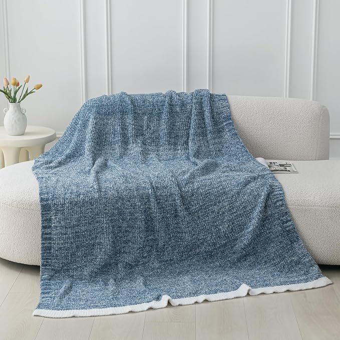 MH MYLUNE HOME Ultra Soft Ribbed Throw Blanket Plush, Blue, 50"x60" | Reversible Fleece Throw Blanket, Comfy Fluffy Fuzzy Plush Blanket Throws for Couch Sofa Bed, Cozy Blankets for Women Gift