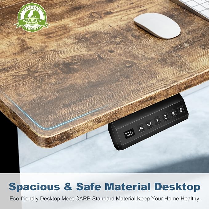 DUMOS 40 Inch Electric Standing Desk, Memory Adjustable Home Office Desk | Sit Stand Up Desk for Work Home Office,Adjustable Desk, Rising Computer Table with Splice Board,Cable Management,Hook,Brown