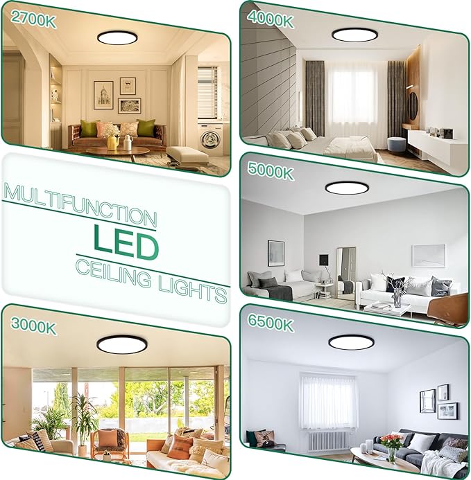 Brightever Black LED Flush Mount Ceiling Light, 24W 3200LM 5CCT Dimmable LED Ceiling Light Fixture, 2700K/3000K/4000K/5000K/6500K, 12 Inch Ultra Thin Ceiling Lamp for Bedroom, Dining Room, 1 Pack