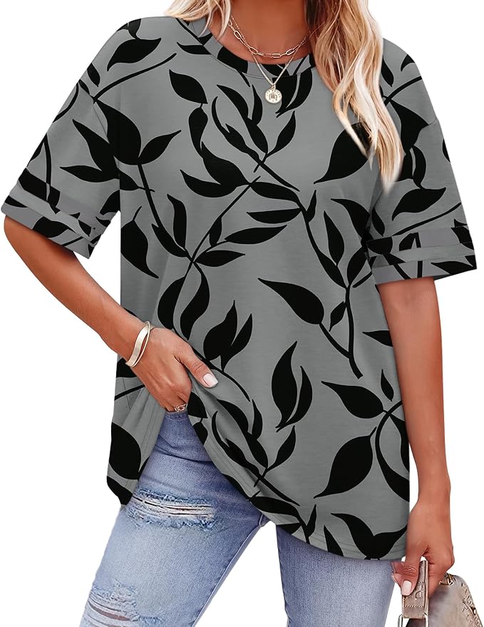 WIHOLL Womens T Shirts Loose Fit Short Sleeve Tees Crew Neck Color Block Summer Tops 2026 Fashion
