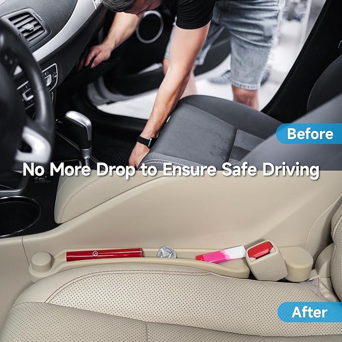 Givifive Car Seat Gap Filler Set of 2, 3IN1 Seat Side Gap Filler Plug with Storage Slot & Hook Function, Soft Foam Universal Fit Car SUV Truck Fill Gap Between Seats Console Organizer���Narrow Beige���