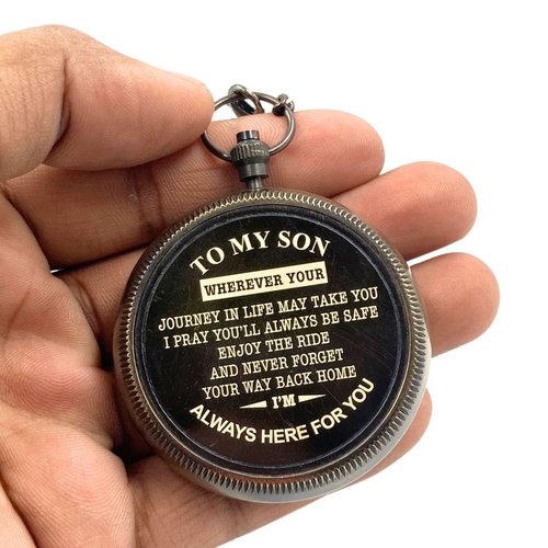 Khybex International to My Son Compass Personalized Pocket Compass with Leather Case/Gift for Son/to My Son Gifts/Mom to Son Gift/Dad to Son/Grandson Gift, Directional Magnetic Pocket Compass