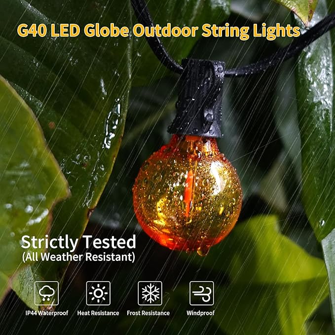 40FT LED Outdoor String Lights Waterproof, G40 LED Globe Outdoor Lights for Patio with 27 Edison Vintage Shatterproof Bulbs, Connectable Backyard Lights for Garden, Bistro, Porch, Cafe