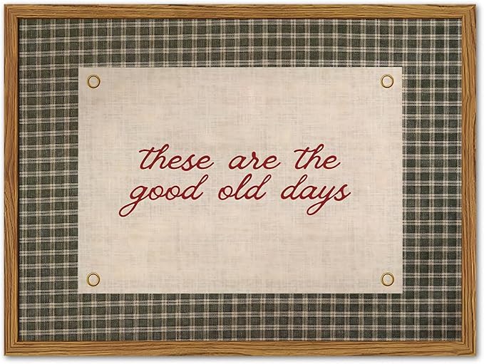 Framed These Are The Good Old Days Wall Art, Vintage Family Inspirational Quote Pictures Wall Decor, Retro Green Gingham Paintings Prints Motivational Home Decor for Living Room Bedroom 16x24 inch
