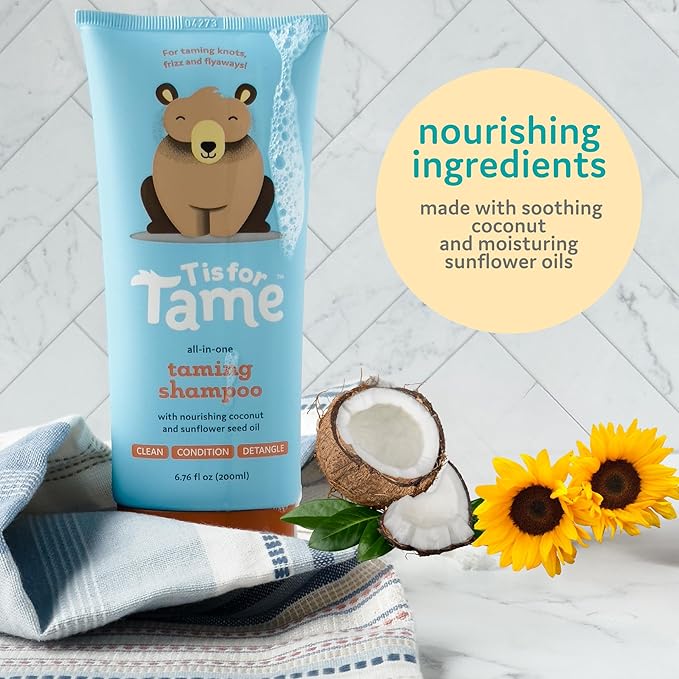 T is for Tame - 3-in-1 Baby Shampoo, Conditioner & Detangler for Kids – Tear-Free, Hypoallergenic, Cleanses, Conditions, Detangles with Plant-Based Ingredients - 6.76 fl oz