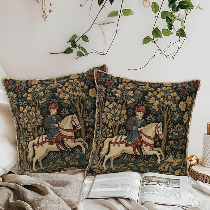 Vintage Tapestry Horse Velvet Pillow Covers 18x18 Inch Boho Retro Abstract Forest Throw Pillows for Couch Cushion Covers Pillowcase Boho Animal Farmhouse Pillow Cases for Sofa Bed Bedroom