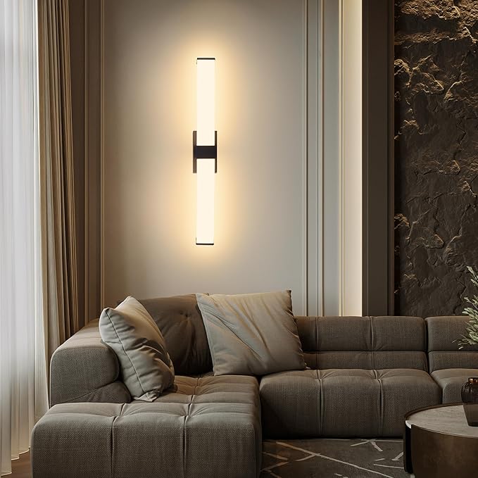 Kalium 33in Modern Wall Sconces, Dimmable Bathroom Vanity Lights, 3000K Warm White LED Indoor Sconces Lighting for Bathroom, Stairs, Living Room, Bedroom. Hardwired.