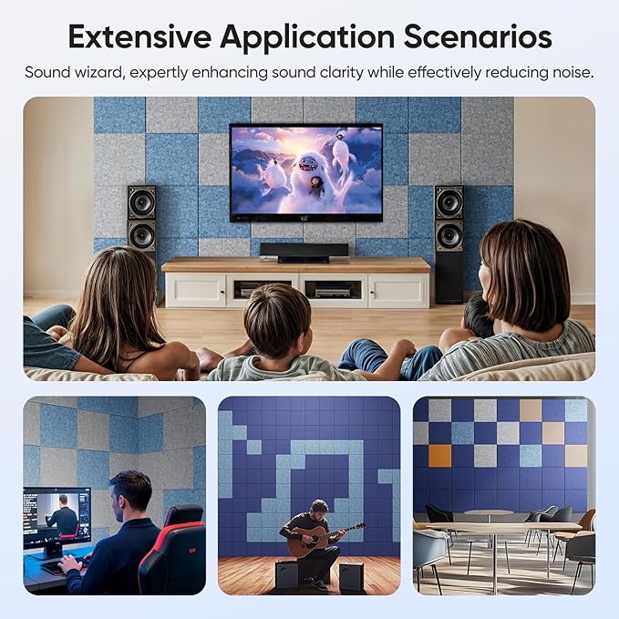 12 Pack 12" X 12" X 0.4" Acoustic Panels for Wall Sound Absorbing,Square Self-Adhesive Sound Panels, High Density Suitable for Multiple Scenarios(Light Sky Blue)