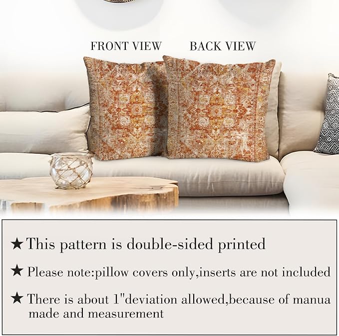 Boho Throw Pillow Covers 22x22 inch Set of 2,Boho Vintage Carpet Pattern Antique Ethnic Decor Double Sided Pattern Cushion Cover Soft Pillow Case Living Sofa Room Bed Square Pillow Cover