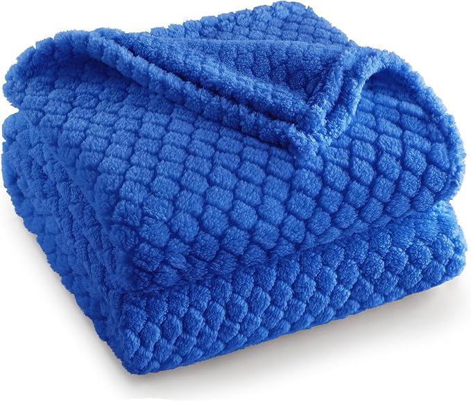 Exclusivo Mezcla Soft Fleece King Size Blanket for Bed, Cobalt Blue | Jacquard Lightweight Cozy Bed Blanket, Breathable Decorative Fuzzy Textured All Season Use, 90x104 Inches