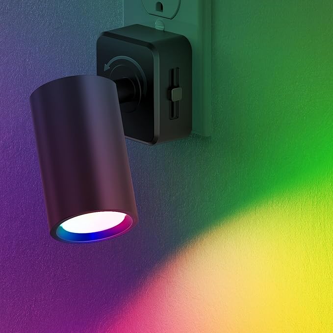 Briignite Night Lights Plug into Wall, 320° Rotation Night Light, RGB Color Changing Nightlight, Spot Light Dimmable Brightness, Dusk to Dawn Nightlight for Bedroom, Spot Light, Kids Room, Stair