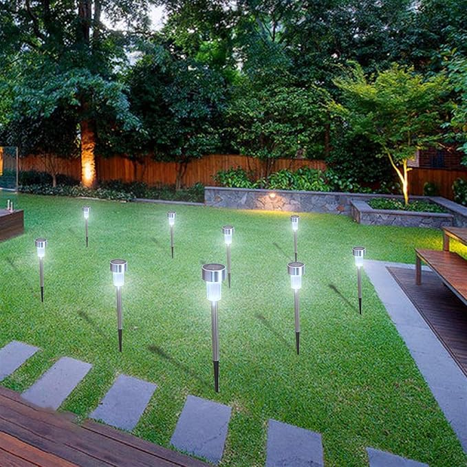 24 Pcs Outdoor Solar Pathway Lights,Stainless Steel LED Landscape Lighting,Outdoor Waterproof Solar Garden Lights,Outdoor Decorative Lighting,with Auto On/Off,for Patio Yard Lawn Path (Cool White)