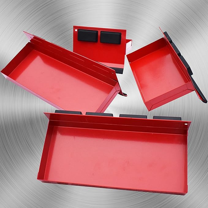 Magnetic Shelf 4-Pcs Set - Red Tool Trays - Metal Tool Box With Strong Magnets - Storage for Toolbox - Tool Box Accessories for Van Workshop