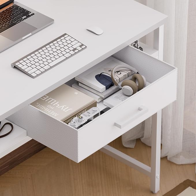 Pamray 32 Inch Small Computer Desk with Drawers for Bedroom Small Spaces | Compact, Sturdy, Easy Assembly, Mini, Suitable for Dorm and Apartment, Study and Writing
