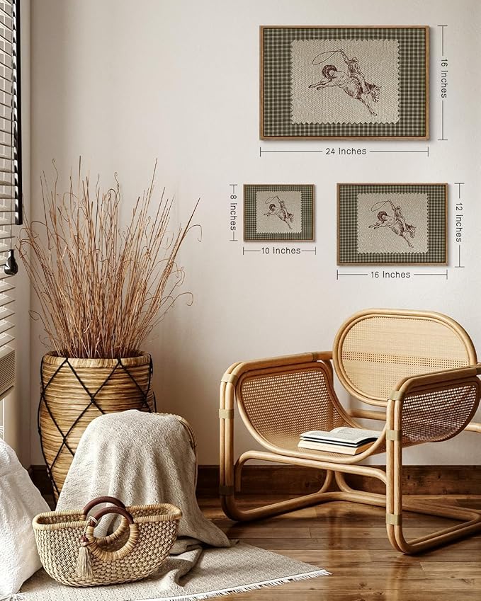 ZZLWBKGL Western Wall Decor Framed Wall Art Vintage Canvas Art 12x16in | Farmhouse Cowboy Artwork West Stamp Picture Mid Century Aesthetic for Living Room Bedroom