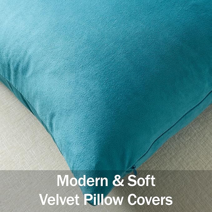 Euro Sham Covers 26x26 Turquoise: Pack of 2 Cozy Soft Velvet Square Modern Luxury Decorative Throw Pillow Cases for Sofa Couch Living Room Bed Home Decor