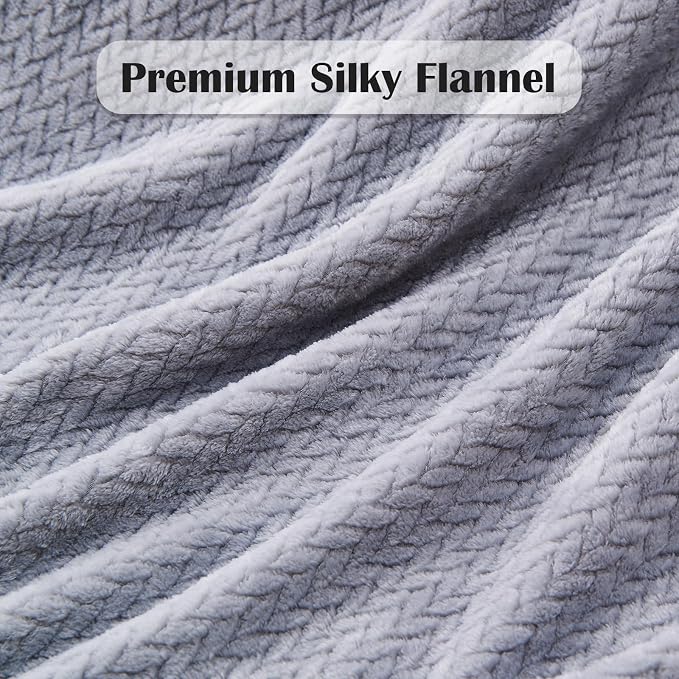 NEWCOSPLAY Fleece Leaves Pattern Queen Blanket, Grey, 90"x90" | Super Soft Throw Blanket, Lightweight Cozy Bed Sofa Blanket, Premium Silky Flannel Fleece, Travel Blanket for All Season Use